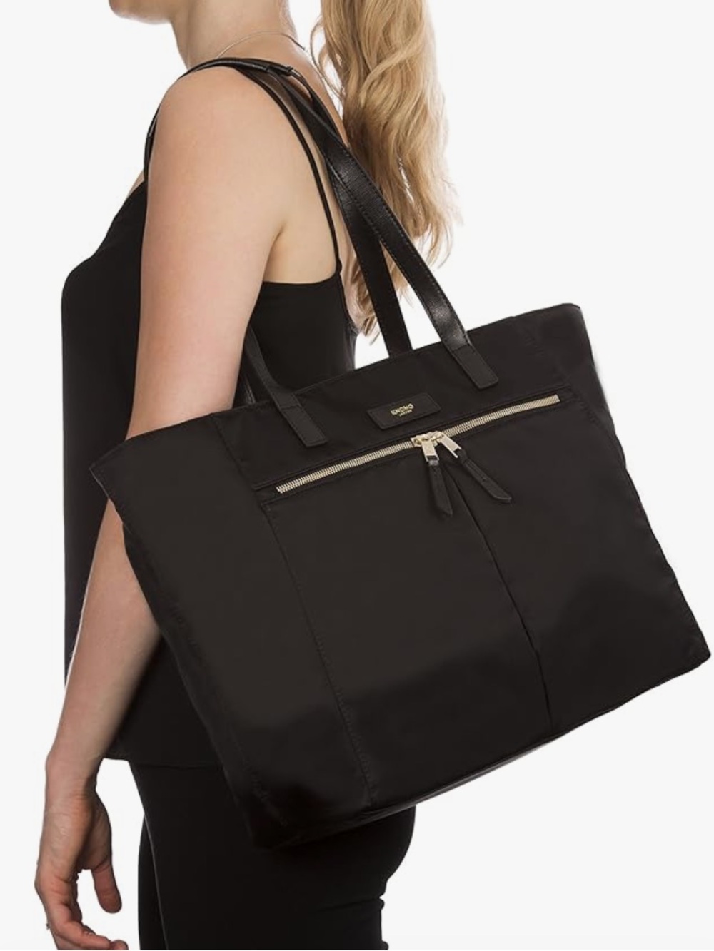 KNOMO London Blenheim 15” Laptop Tote Bag in Black Nylon Leather Trim